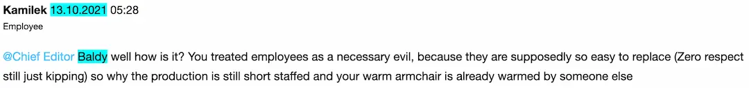 anonymous comment not matching the period of employment