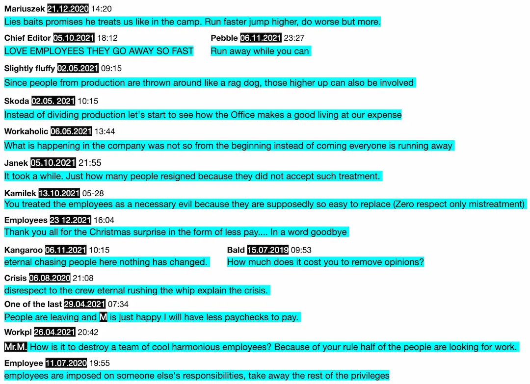 comments published after the employment of Jakub Regulski