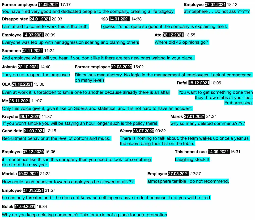 comments published after the employment of Jakub Regulski