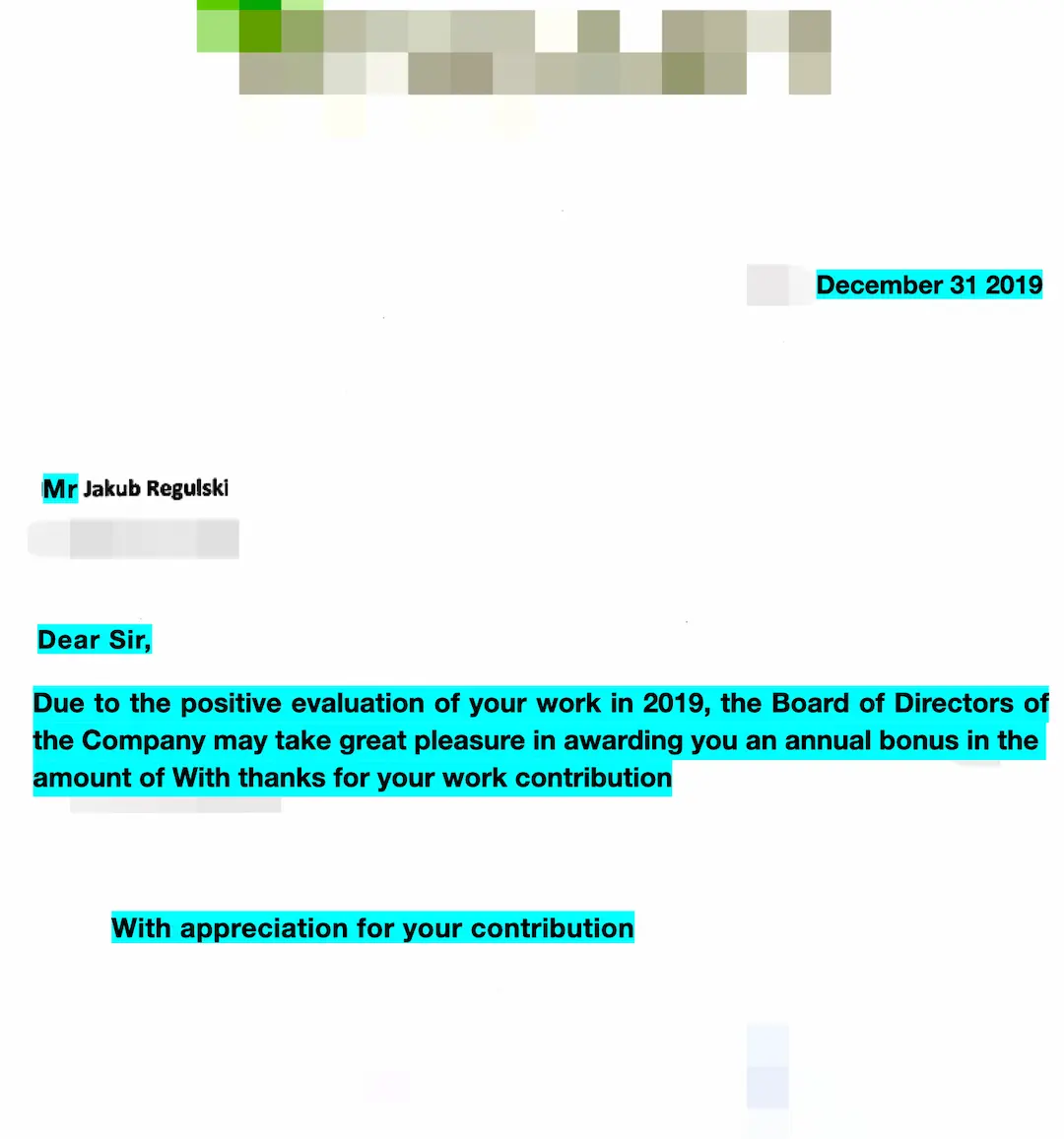 award for positive work evaluation